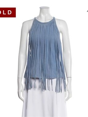 Cusp by Nieman Marcus Leather Fringe High Neck Blouse